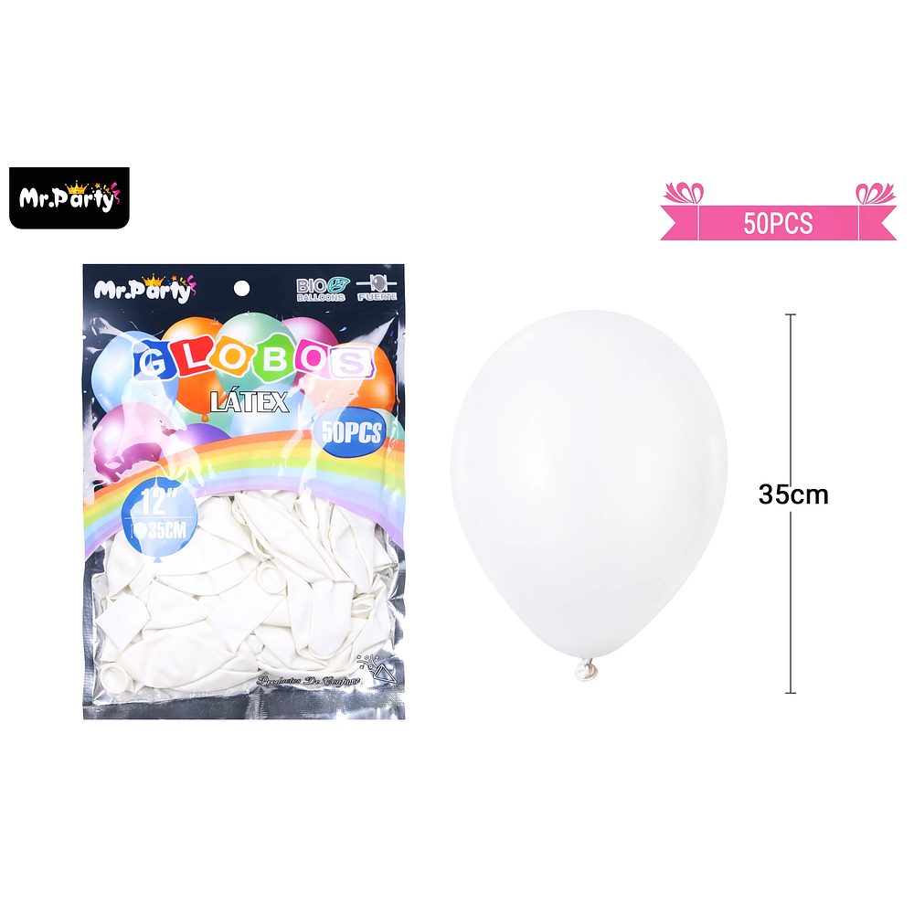 Globos de látex blanco mate 35cm 50pcs