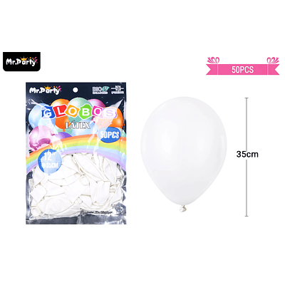 Globos de látex blanco mate 35cm 50pcs