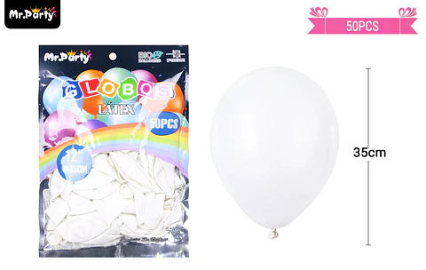 Globos de látex blanco mate 35cm 50pcs