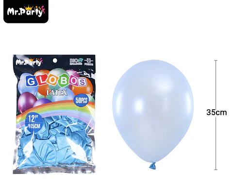 Globos de látex perlado celeste 35cm 50pcs