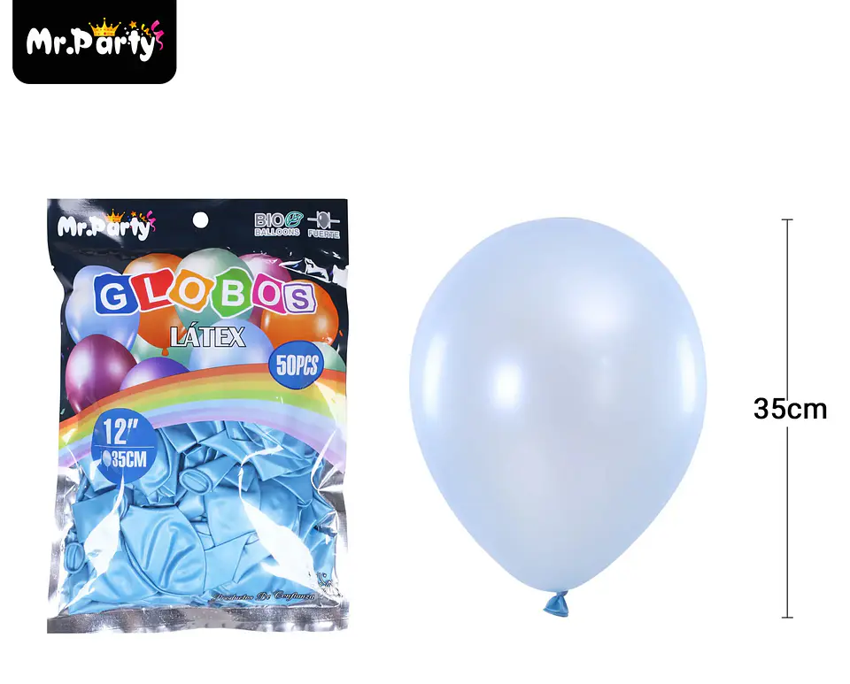 Globos de látex perlado celeste 35cm 50pcs 2