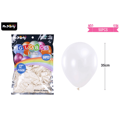 Globos de látex perlado blanco 35cm 50pcs