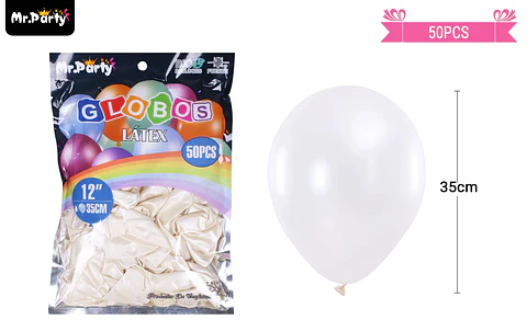 Globos de látex perlado blanco 35cm 50pcs