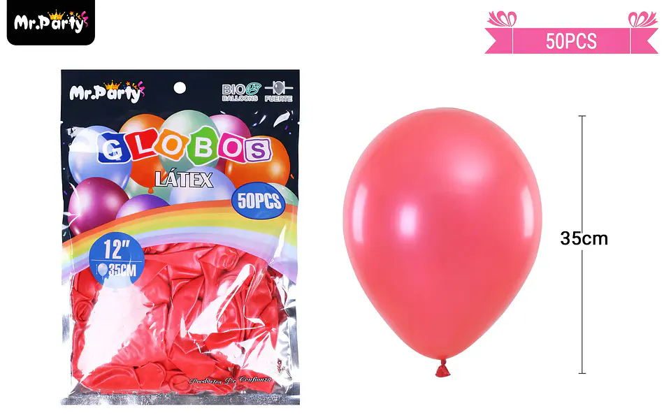 Globos de látex perlado rojo 35cm 50pcs 2