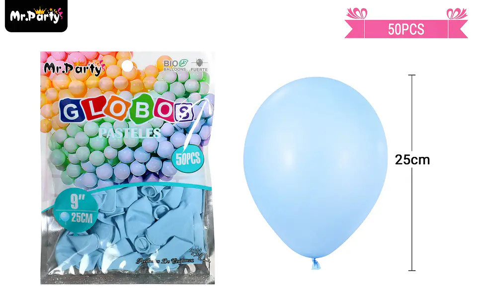 Globos de látex pastel azul 25cm 50pcs 2