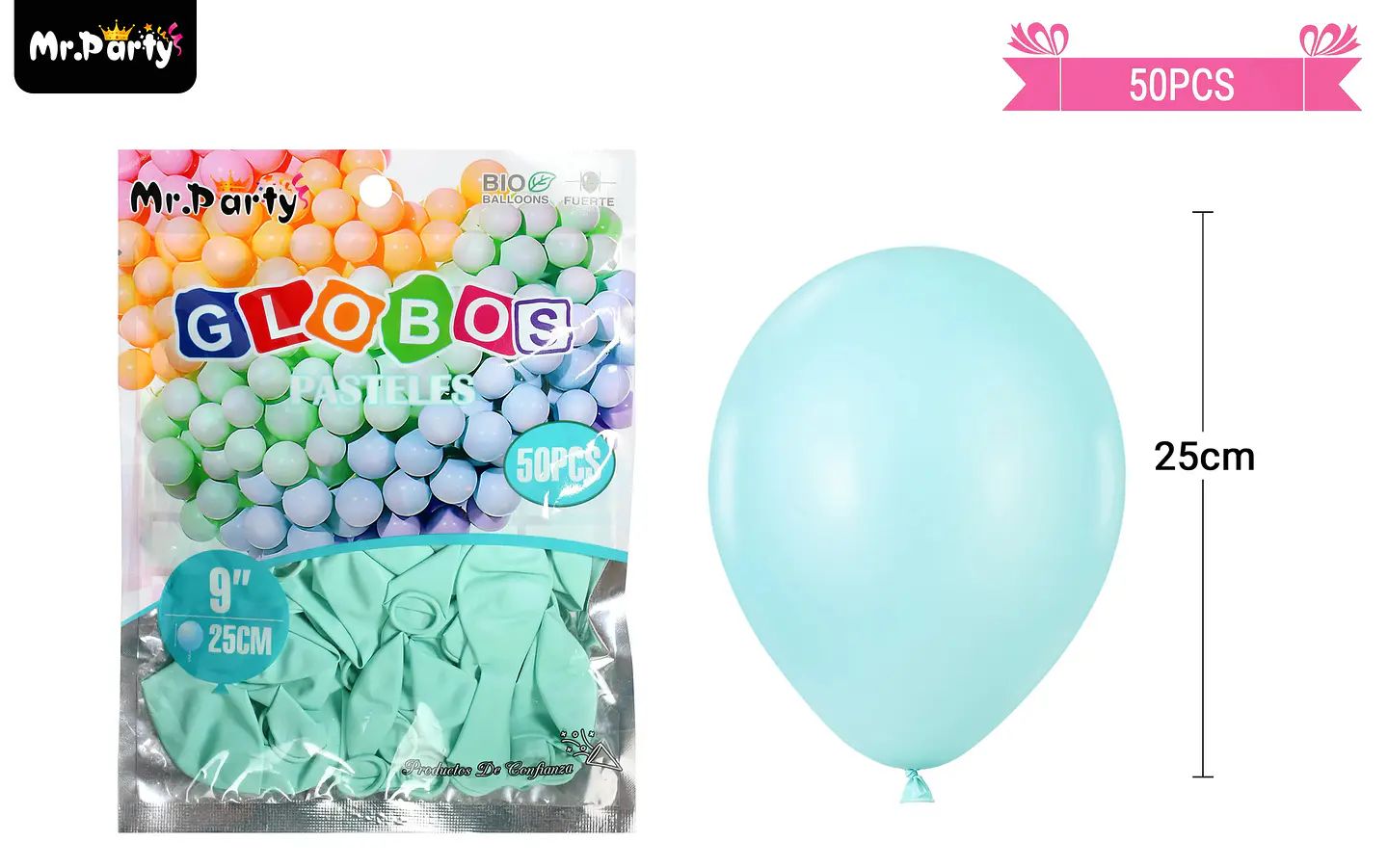 Globos de látex pastel azul tiffany 25cm 50pcs 2