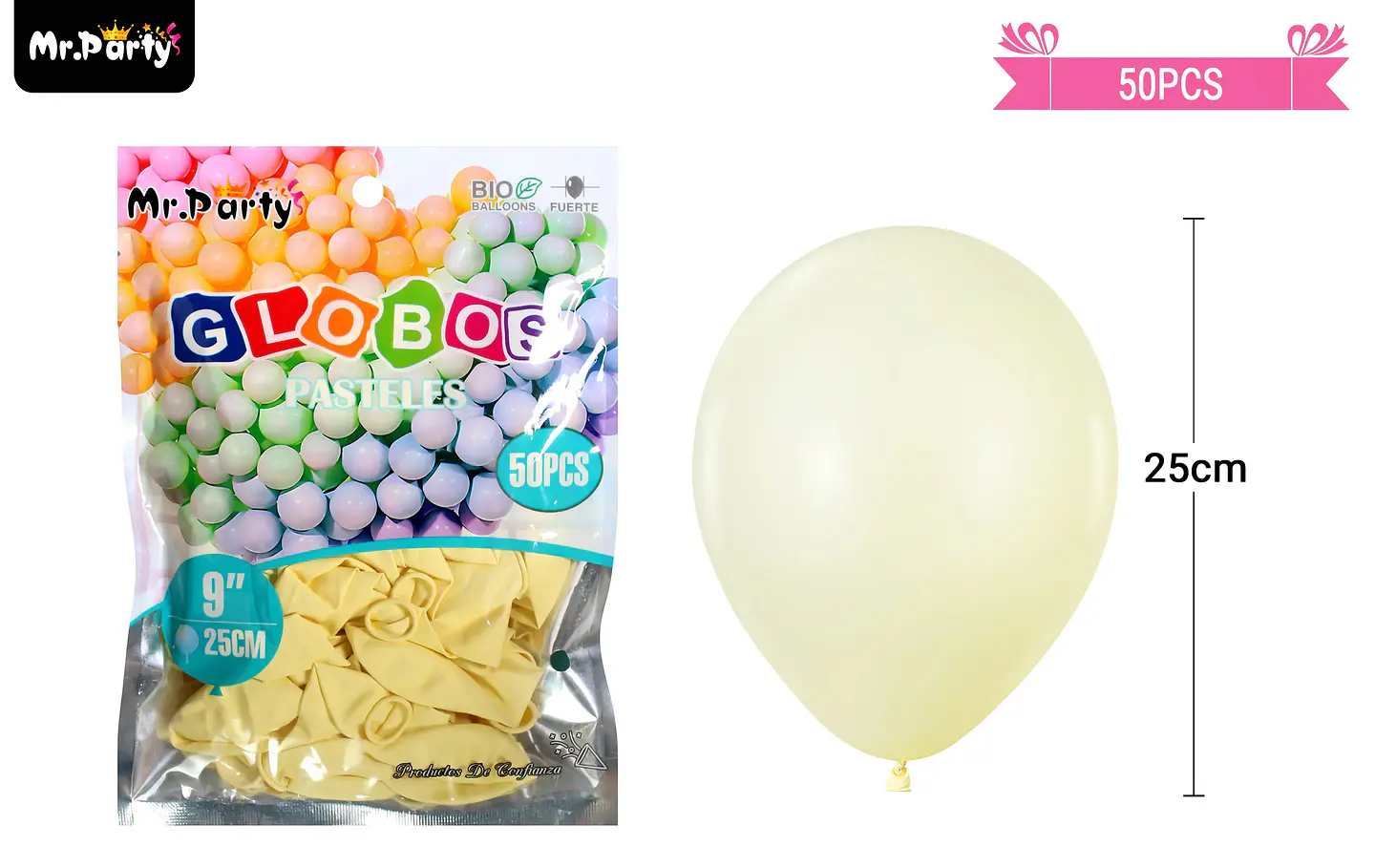 Globos de látex pastel amarillo 25cm 50pcs 2