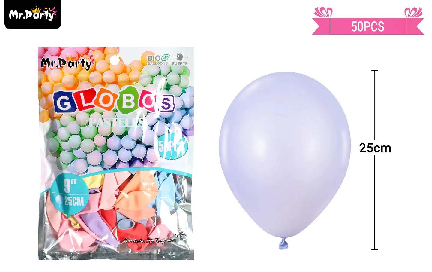 Globos de látex colores pasteles surtidos 25cm 50pcs 2