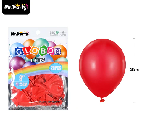 Globos de látex rojo mate 25cm 20pcs