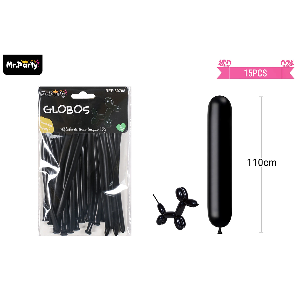 Globos largos negro 110cm 15pcs