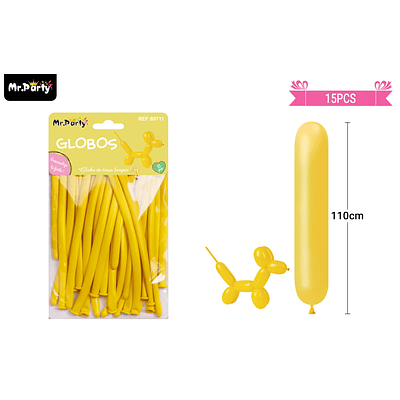 Globos largos amarillo 110cm 15pcs