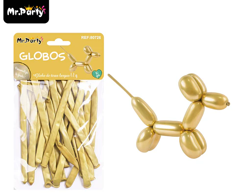 Globos largos metalizados cromados dorado 110cm 10pcs