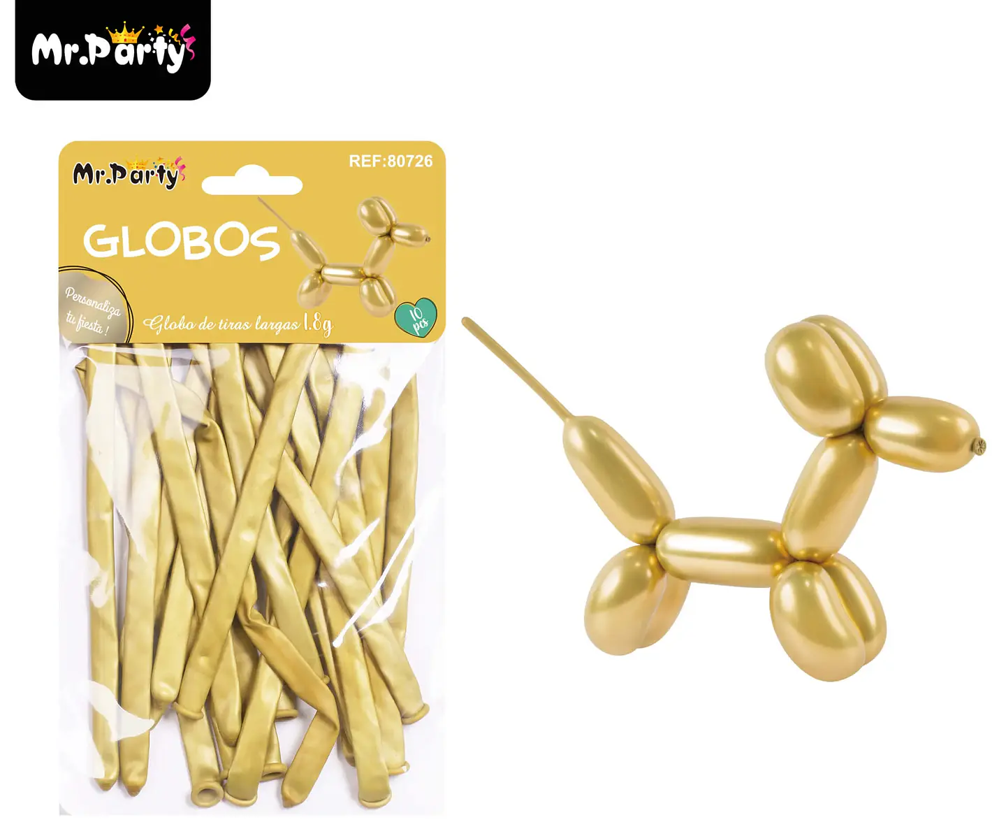 Globos largos metalizados cromados dorado 110cm 10pcs 1