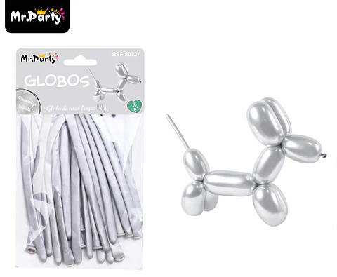 Globos largos metalizados cromados plateado 110cm 10pcs
