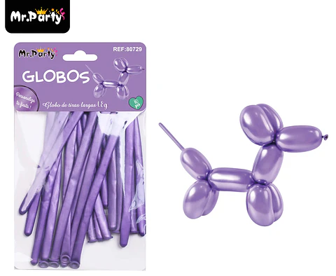 Globos largos metalizados cromados morado 110cm 10pcs