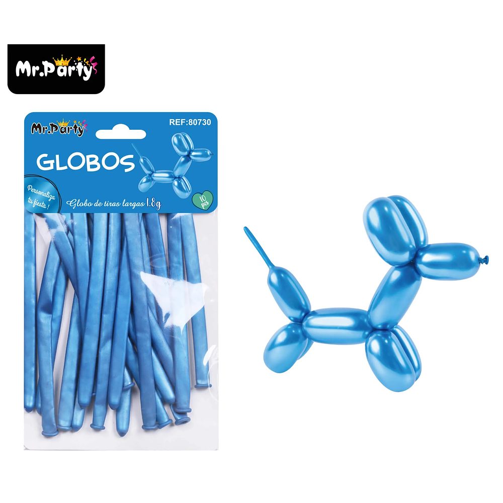 Globos largos metalizados cromados azul 110cm 10pcs