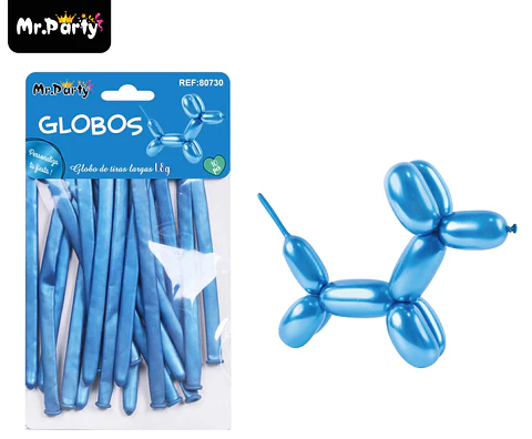 Globos largos metalizados cromados azul 110cm 10pcs