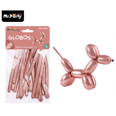 Globos largos metalizados cromados dorado rosa 110cm 10pcs