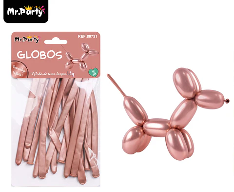 Globos largos metalizados cromados dorado rosa 110cm 10pcs