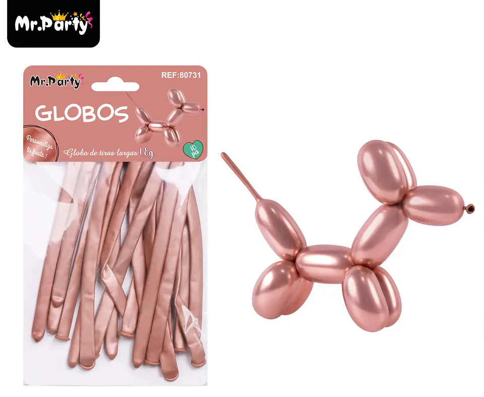 Globos largos metalizados cromados dorado rosa 110cm 10pcs 1