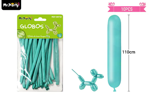 Globos largos metalizados cromados verde 110cm 10pcs