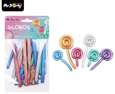 Globos largos metalizados cromados colores surtidos 110cm 10pcs