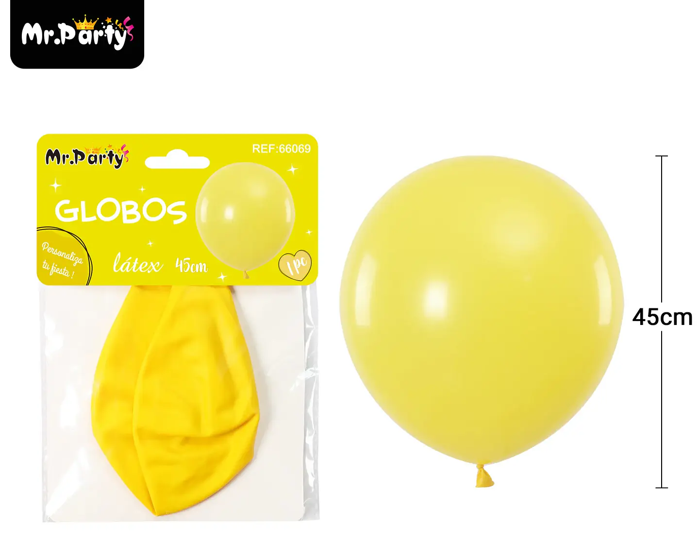 Globos de látex amarillo mate 45cm 1