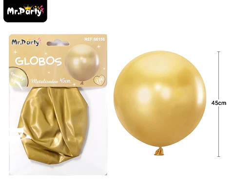 Globos de látex metalizados cromados dorado 45cm