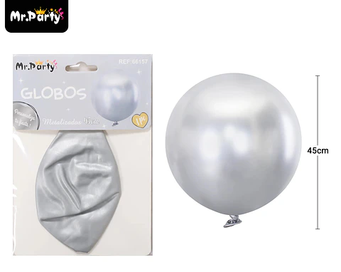 Globos de látex metalizados cromados plateado 45cm