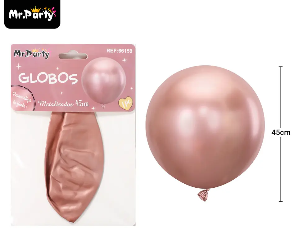 Globos de látex metalizados cromados dorado rosa 45cm 2