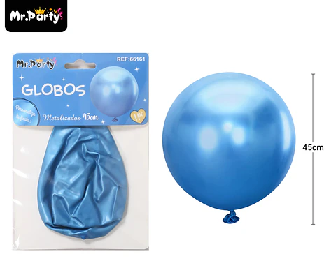 Globos de látex metalizados cromados azul 45cm