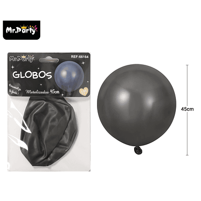 Globos de látex metalizados cromados negro 45cm