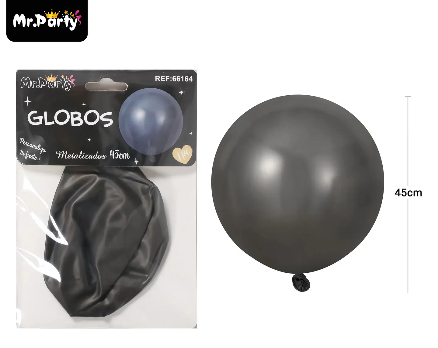 Globos de látex metalizados cromados negro 45cm 2