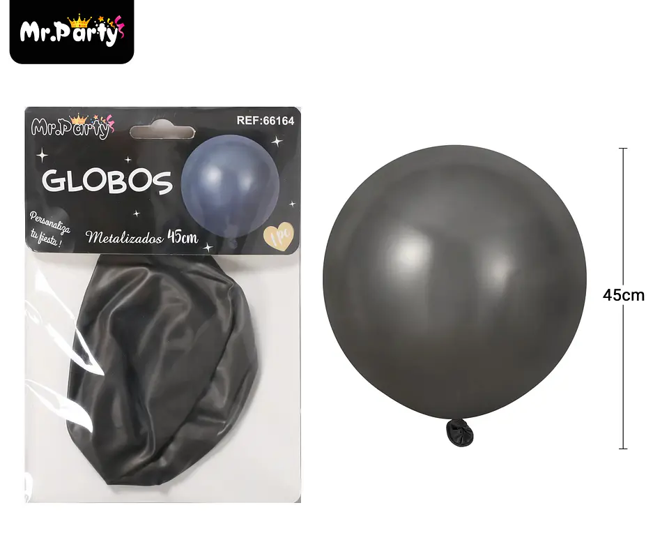 Globos de látex metalizados cromados negro 45cm 2