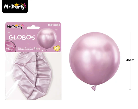 Globos de látex metalizados cromados rosa 45cm