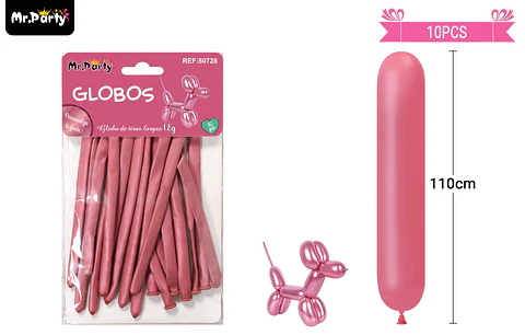 Globos largos metalizados cromados rojo 110cm 10pcs