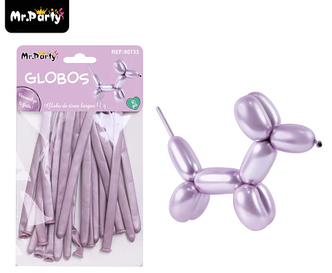 Globos largos metalizados cromados rosa 110cm 10pcs
