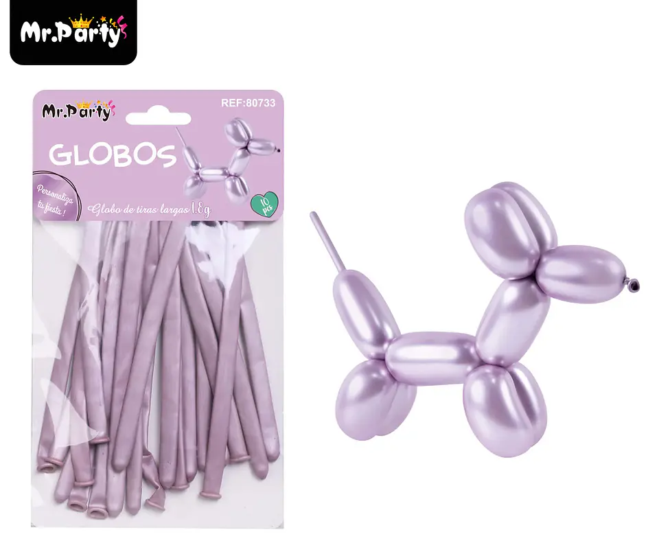 Globos largos metalizados cromados rosa 110cm 10pcs 1