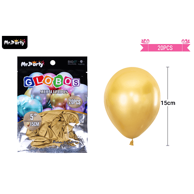 Globos de látex dorado cromados metalizados 15cm 20pcs