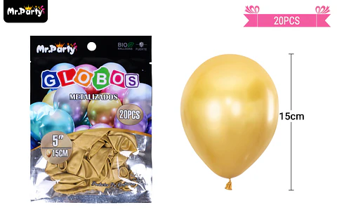 Globos de látex dorado cromados metalizados 15cm 20pcs