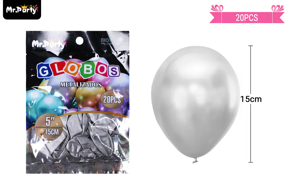 Globos de látex plateado cromados metalizados 15cm 20pcs 2