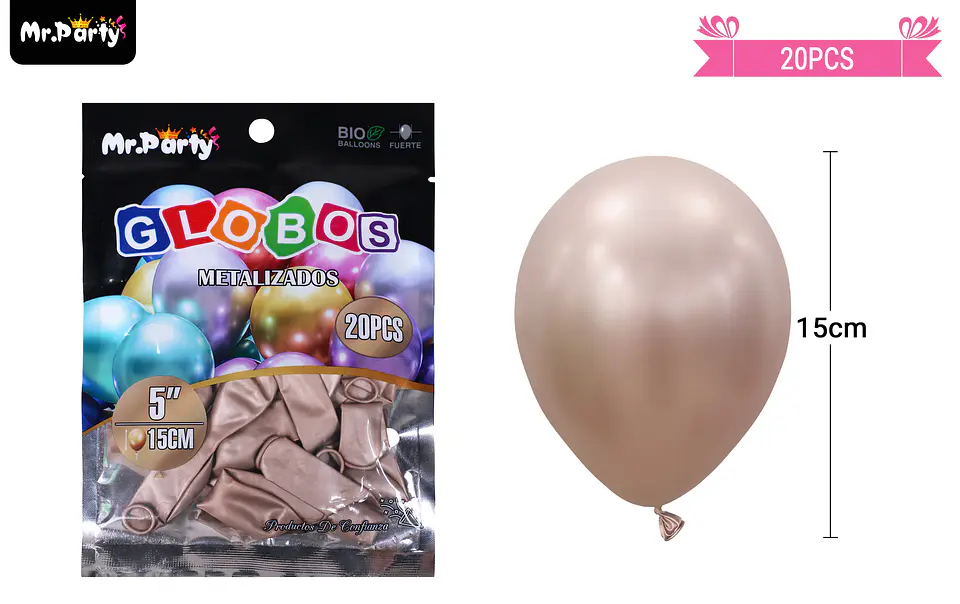 Globos de látex champagne cromados metalizados 15cm 20pcs 2