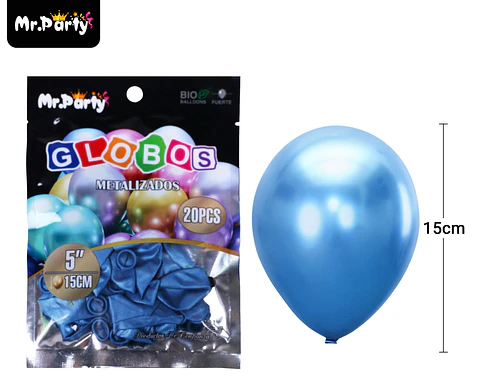 Globos de látex azul cromados metalizados 15cm 20pcs