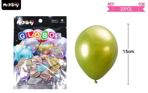 Globos de látex colores surtidos cromados metalizados 15cm 20pcs