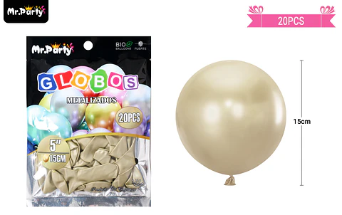 Globos de látex dorado claro cromados metalizados 15cm 20pcs