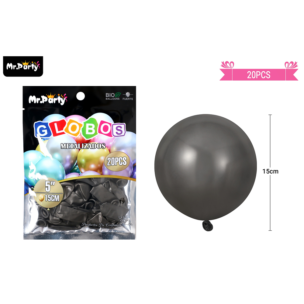 Globos de látex negro cromados metalizados 15cm 20pcs