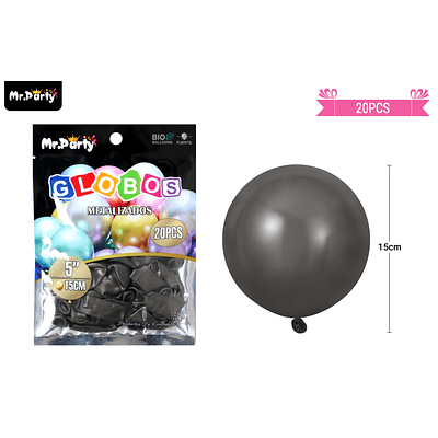 Globos de látex negro cromados metalizados 15cm 20pcs