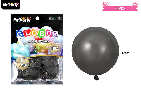 Globos de látex negro cromados metalizados 15cm 20pcs