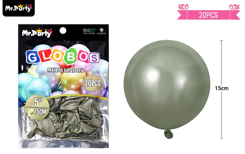 Globos de látex verde oliva cromados metalizados 15cm 20pcs