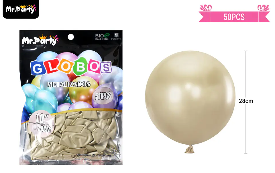 Globos de látex dorado claro cromados metalizados 28cm 50pcs 2
